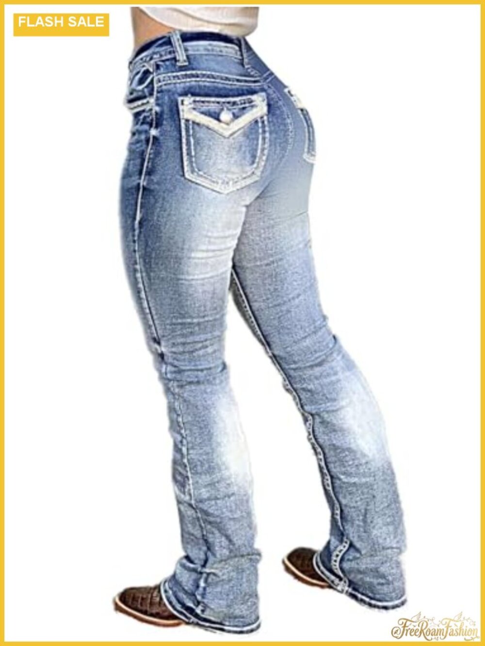 Bootcut Tummy Control Stretch Denim Jeans Women Butt Lifting Raw Hem